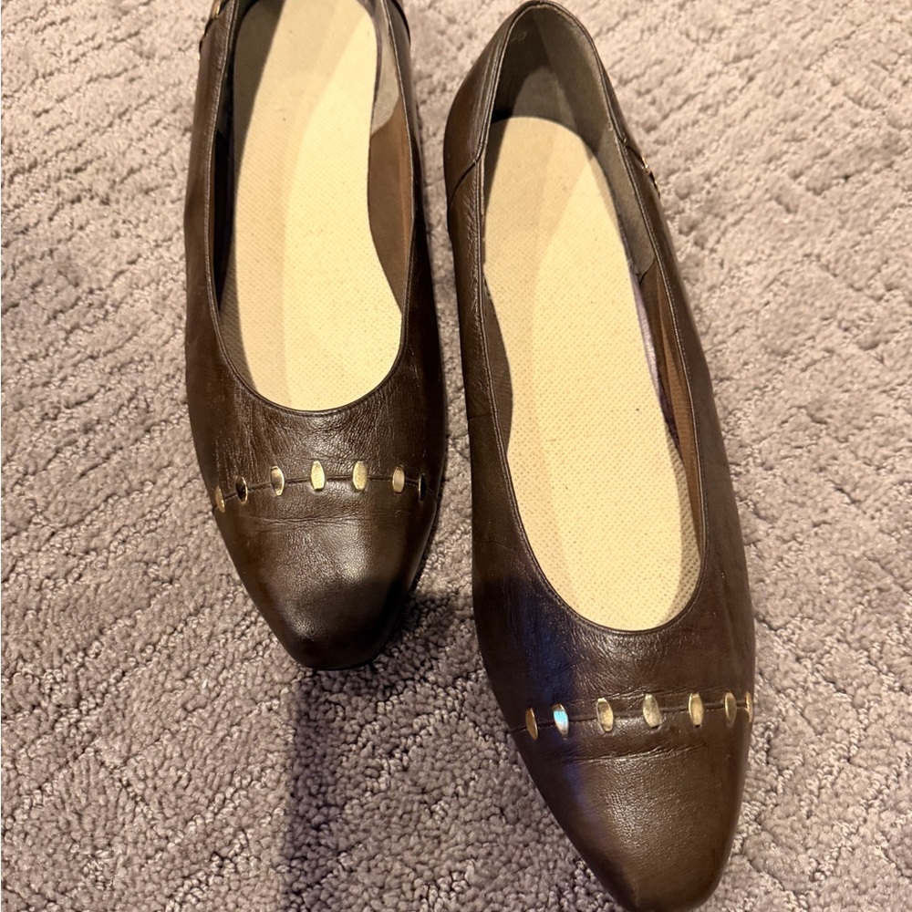 Selly Comfort Flex Vintage Brown Leather Slip-On Women's Flats